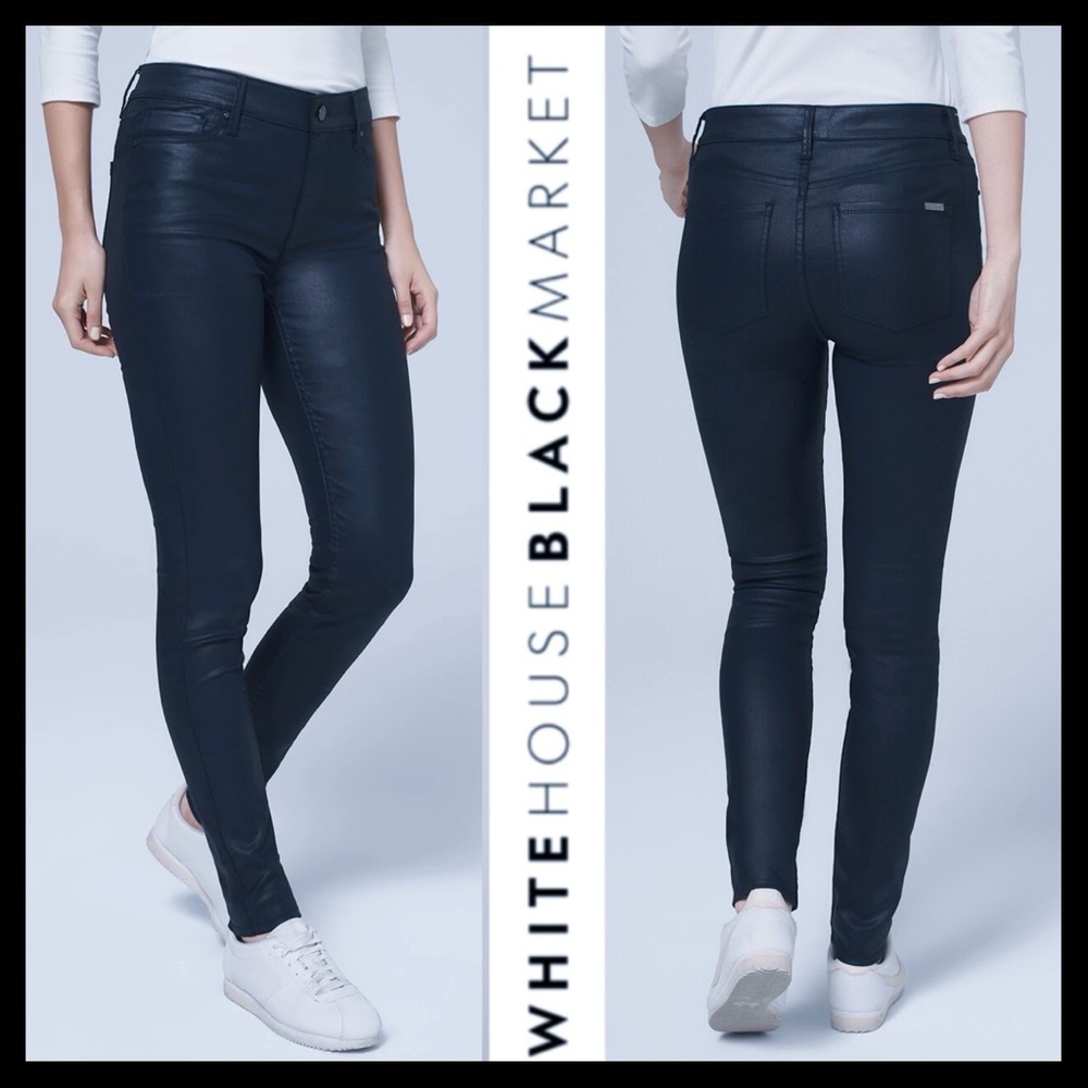 NWT WHBM High Rise Coated Skinny Jeans